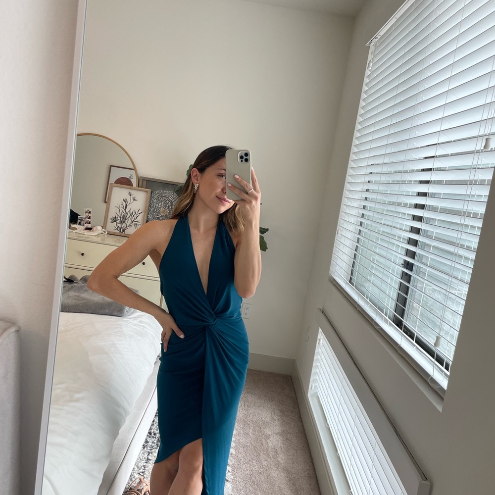 Elegant Teal Halter Dress